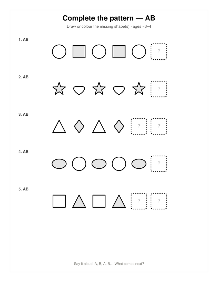 Free patterns complete and create page showing AB pattern rows to finish